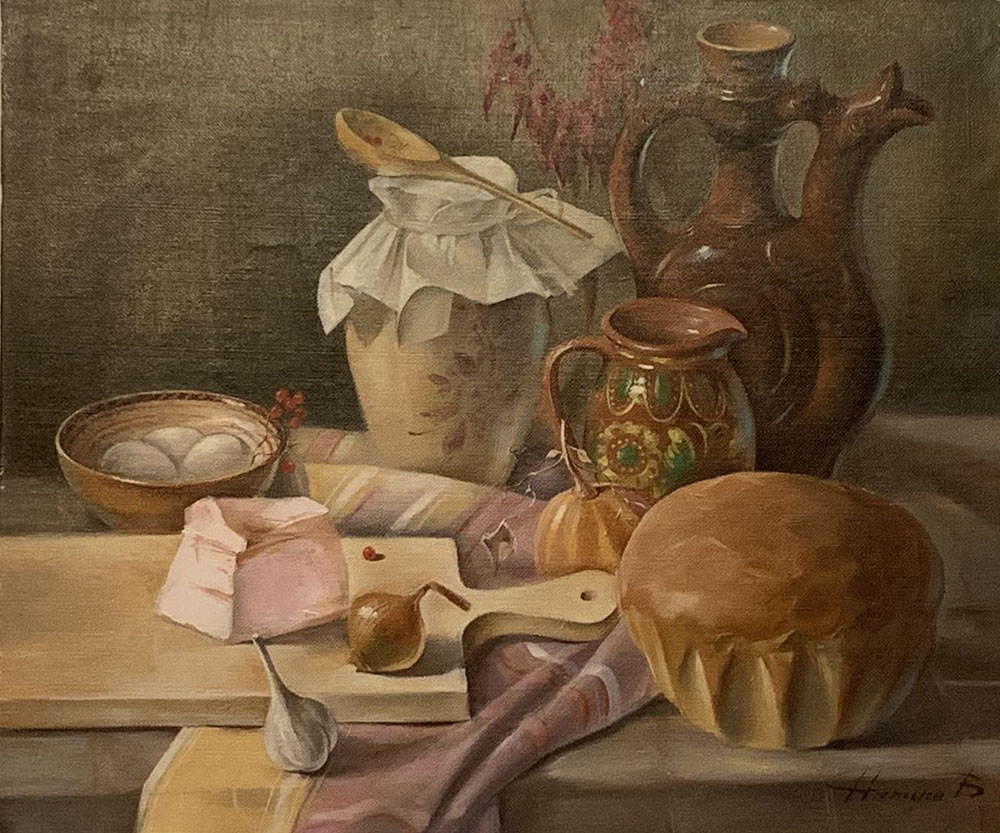 В. Нежуга. «Натюрморт із салом». 1997. Полотно, олія